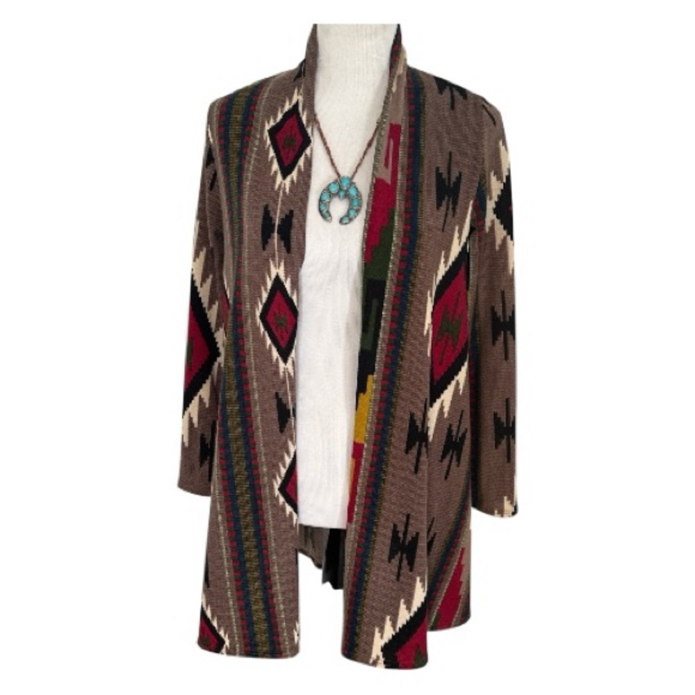 Aztec Southwestern Open Draped Cardigan Duster Sweater Sz S